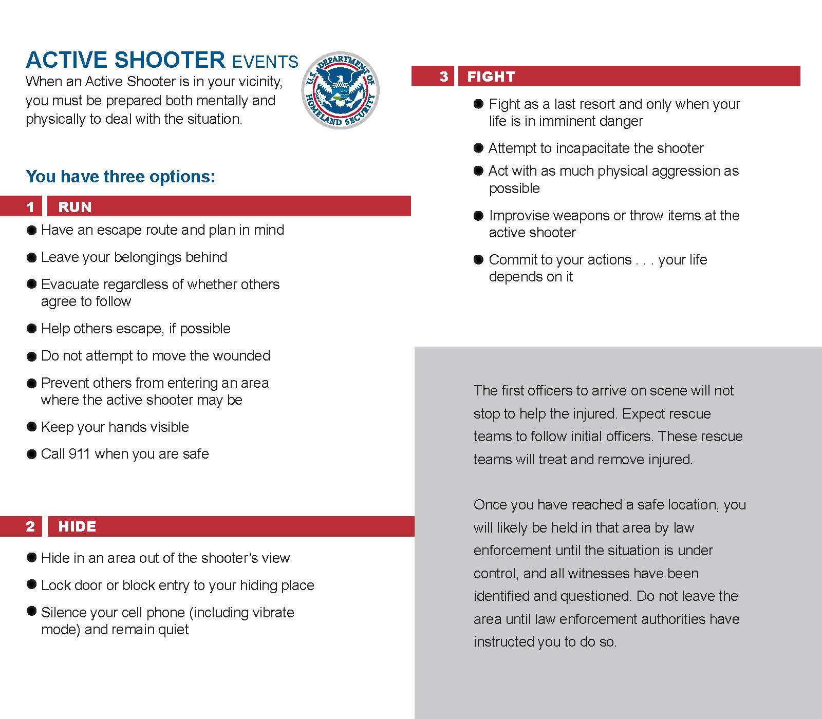 active shooter quick reference